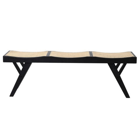 Black Bergere Rattan Seat Bench