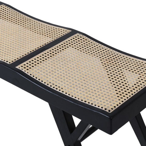 Black Bergere Rattan Seat Bench