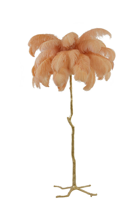 Floor Lamp - Gold & Peach Feathers